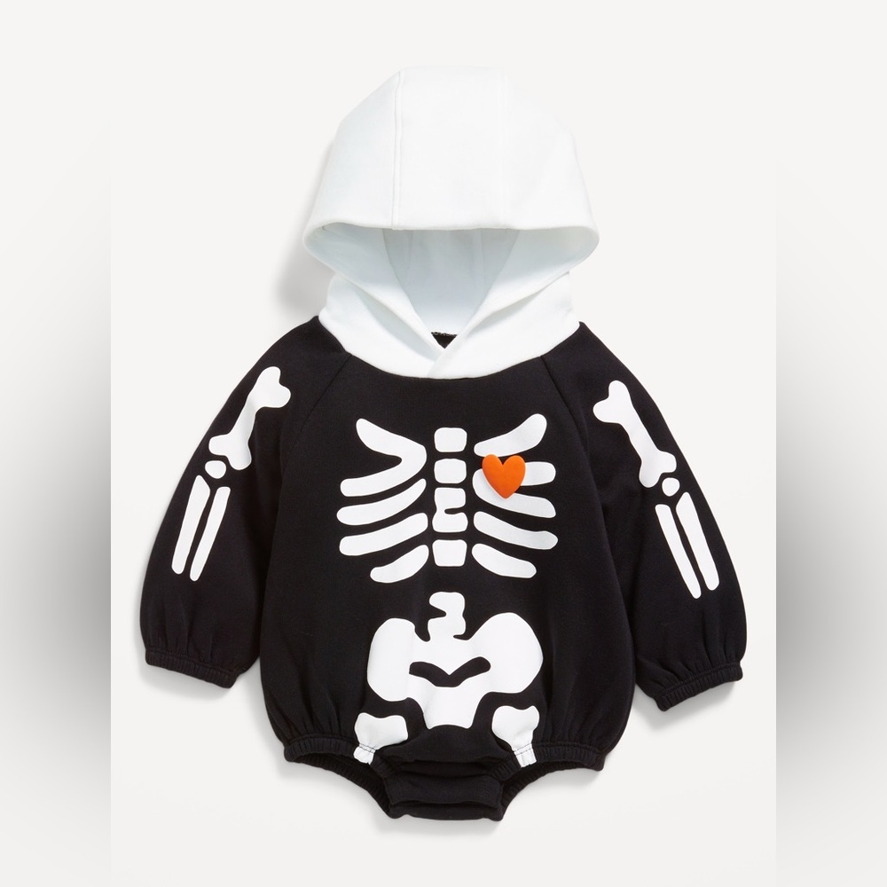 OLD NAVY SKELETON HALLOWEEN Unisex Hooded Graphic One-Piece Romper for Baby